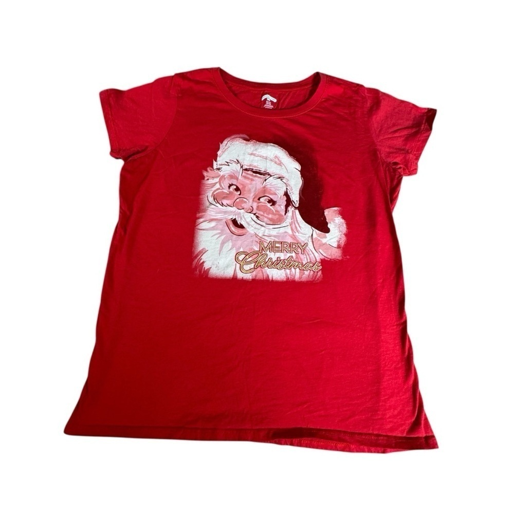 Holiday Time Santa Shirt Women’s XL 16-18 Red Merry Christmas Tee Vintage Look
